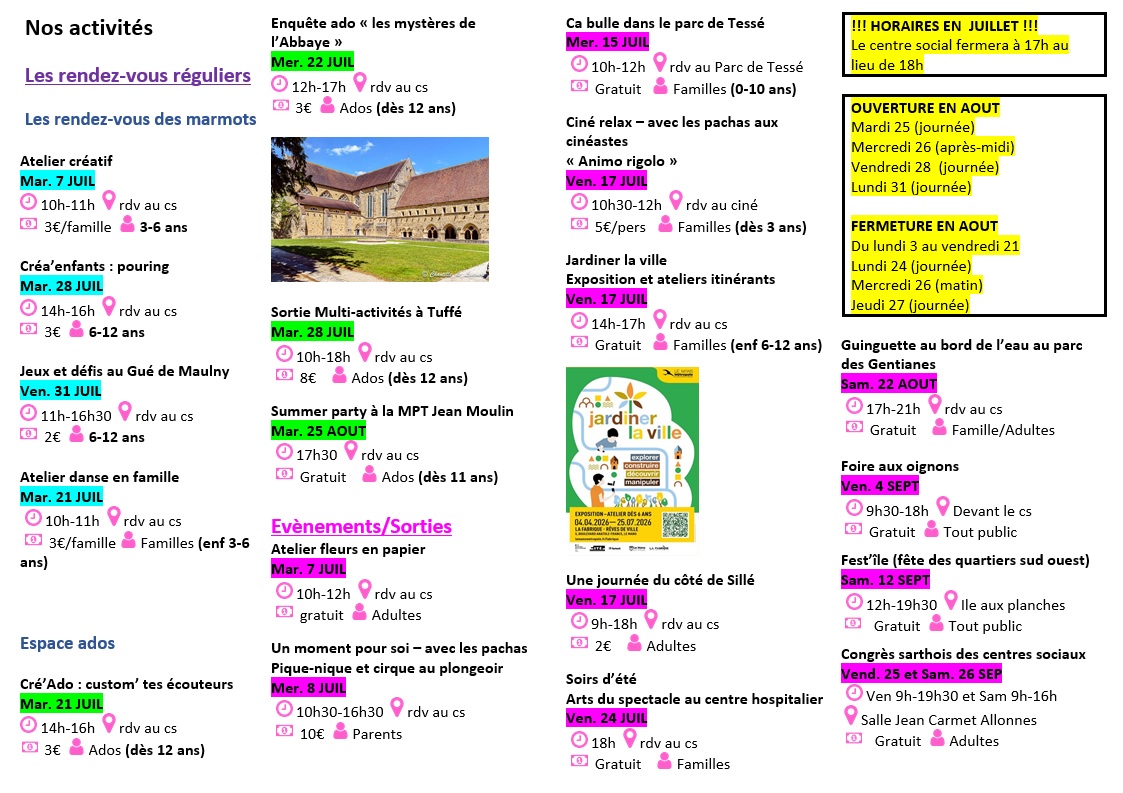Programme de l'été